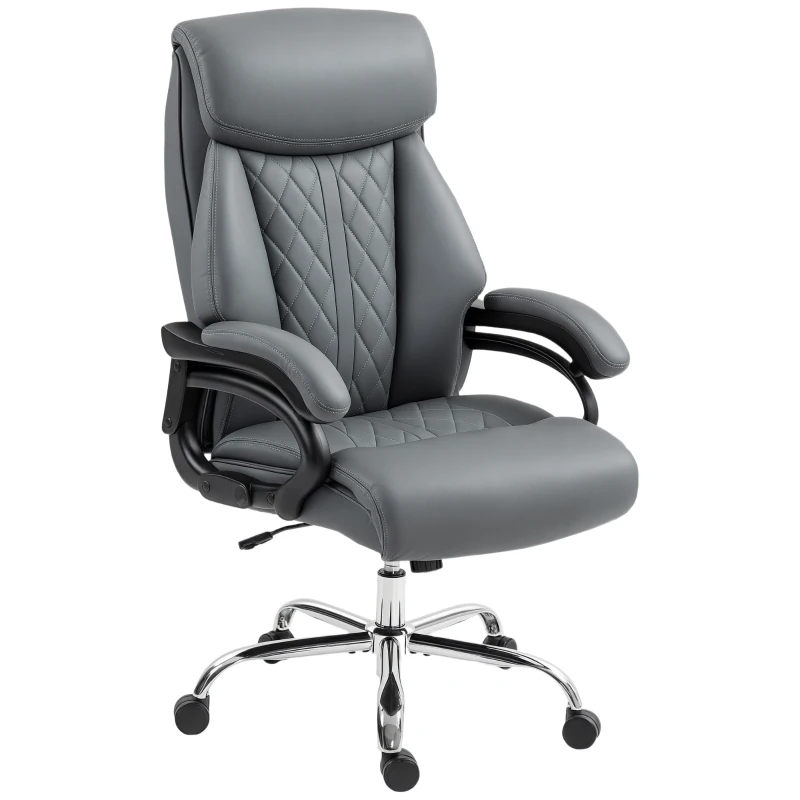 HOMCOM Poltrona Direzionale, Sedia Ufficio Portata 150 kg in Pelle PU con Imbottitura a Molle, Grigio Scuro