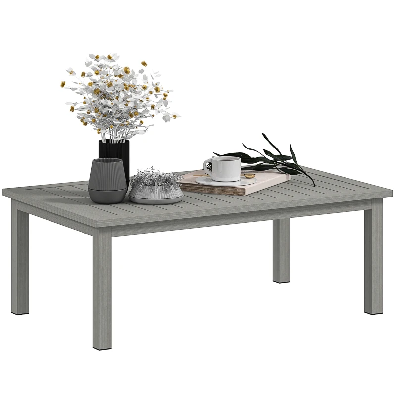 Outsunny Table basse rectangulaire plateau à lattes pour intérieur/extérieur en aluminium, 100 x60 x37 cm gris