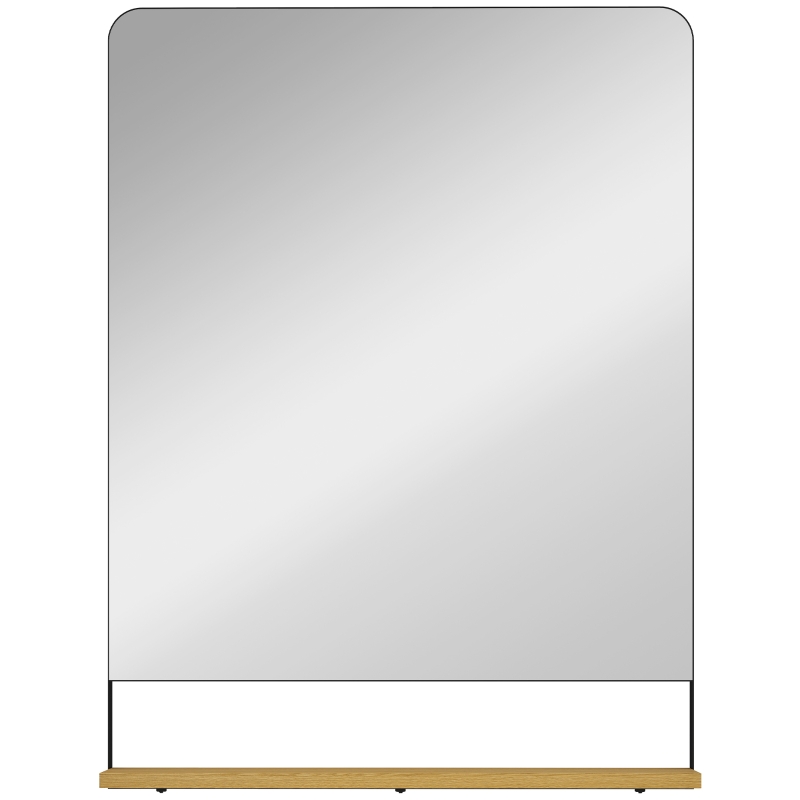 HOMCOM Miroir mural 80 x 60 cm avec étagère en bois, miroir rectangulaire moderne avec cadre en métal, noir