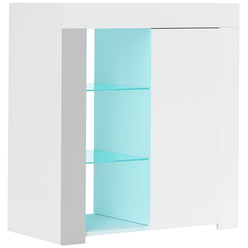 HOMCOM Buffet salon meuble de rangement avec éclairage LED RGB, étagères en verre réglables, dim. 75 x 40,1 x 83 cm, blanc