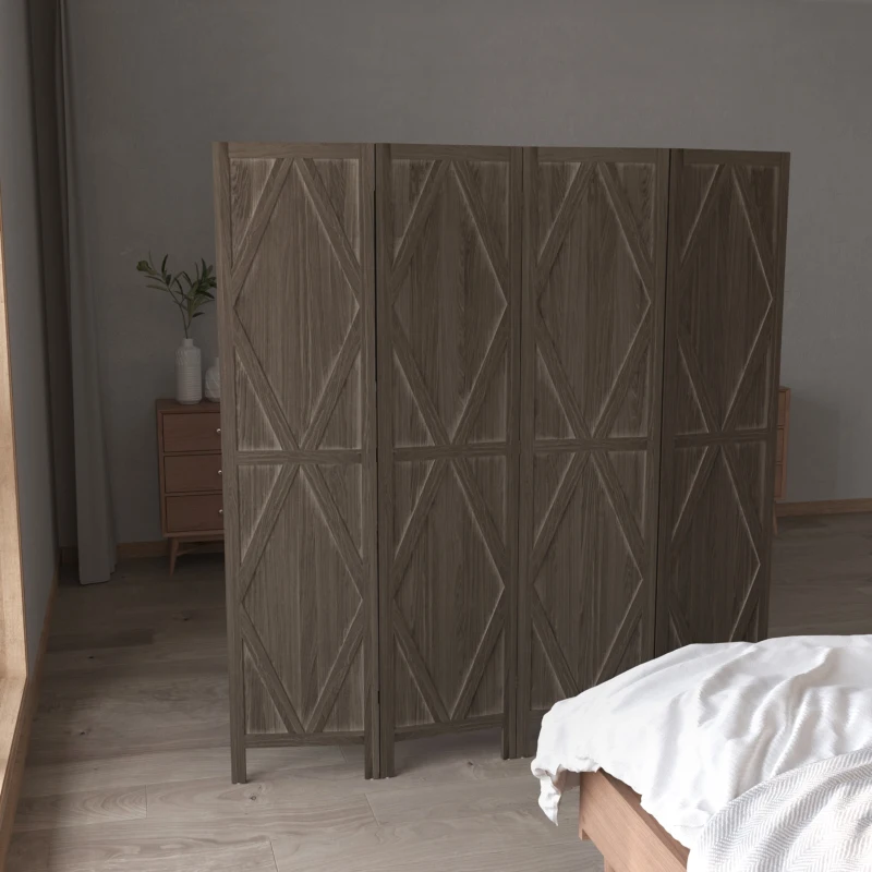 HOMCOM Paravent séparateur de pièce pliable 4 panneaux en bois paulownia 160 x 170 cm marron