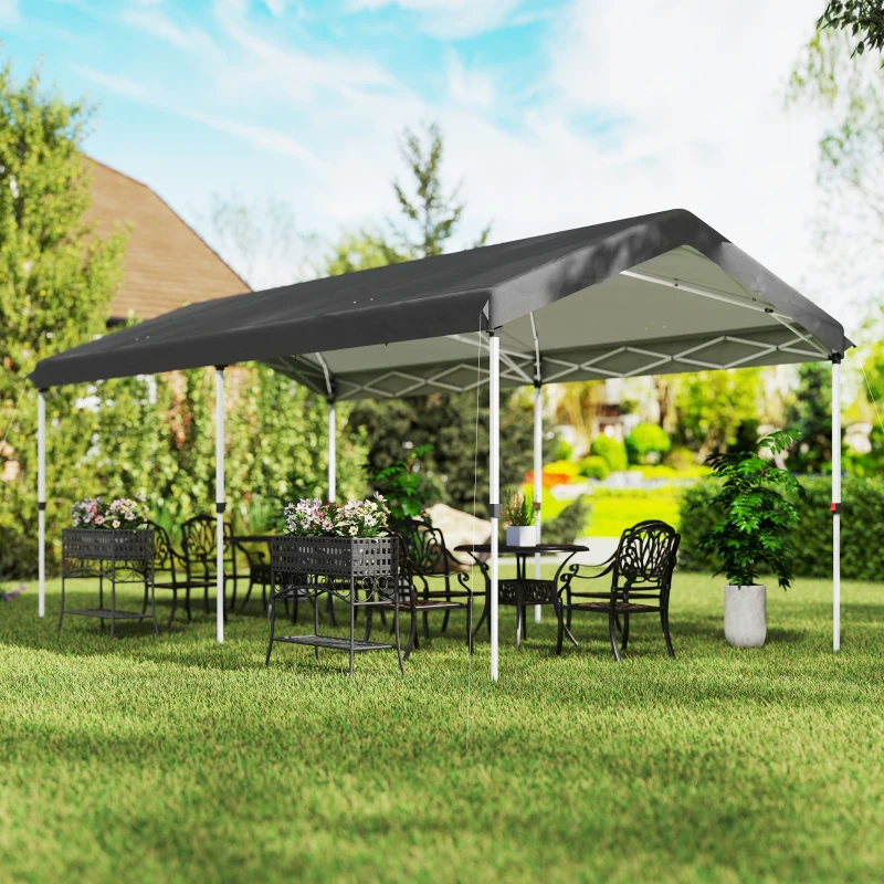 Outsunny Tonnelle de jardin pliante 3x6 m tente pliante à hauteur réglable UPF50+ barnum avec sac de transport gris foncé