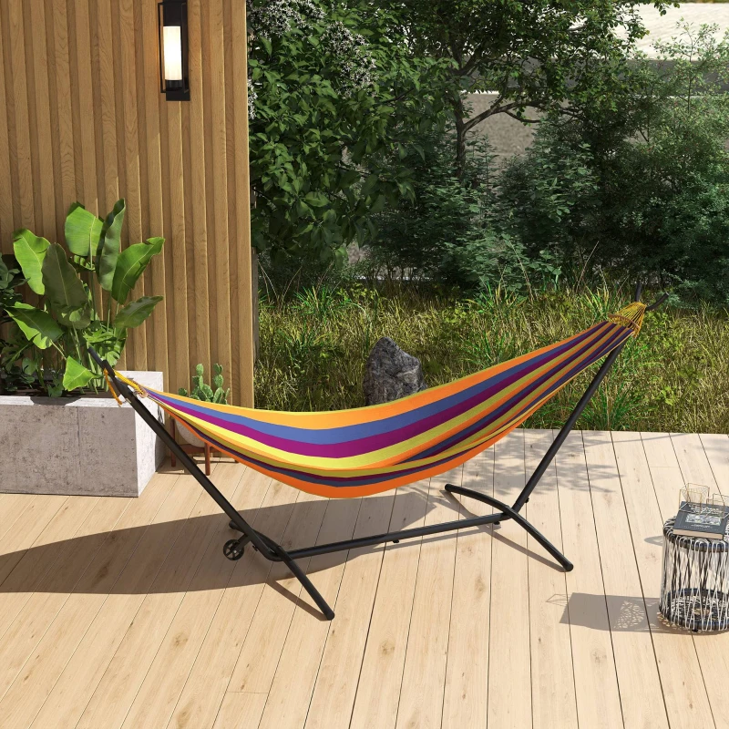 Outsunny Support Pied de hamac Structure Robuste métal époxy Hauteur réglable 6 Niveaux Noir dim. 290L x 120l x 115H cm