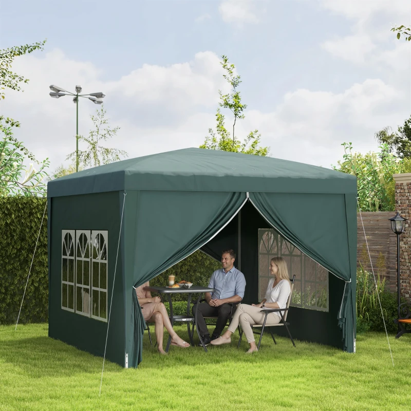 Outsunny Tonnelle Barnum Tente de réception Pliante 3 x 3 x 2,58 m avec fenêtres + Sac de Transport vert
