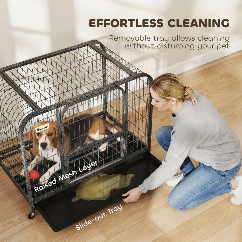 PawHut Heavy Duty Dog Crate,93 x 58 x 76 cm, Large Dog Cage for Small to Medium Breeds