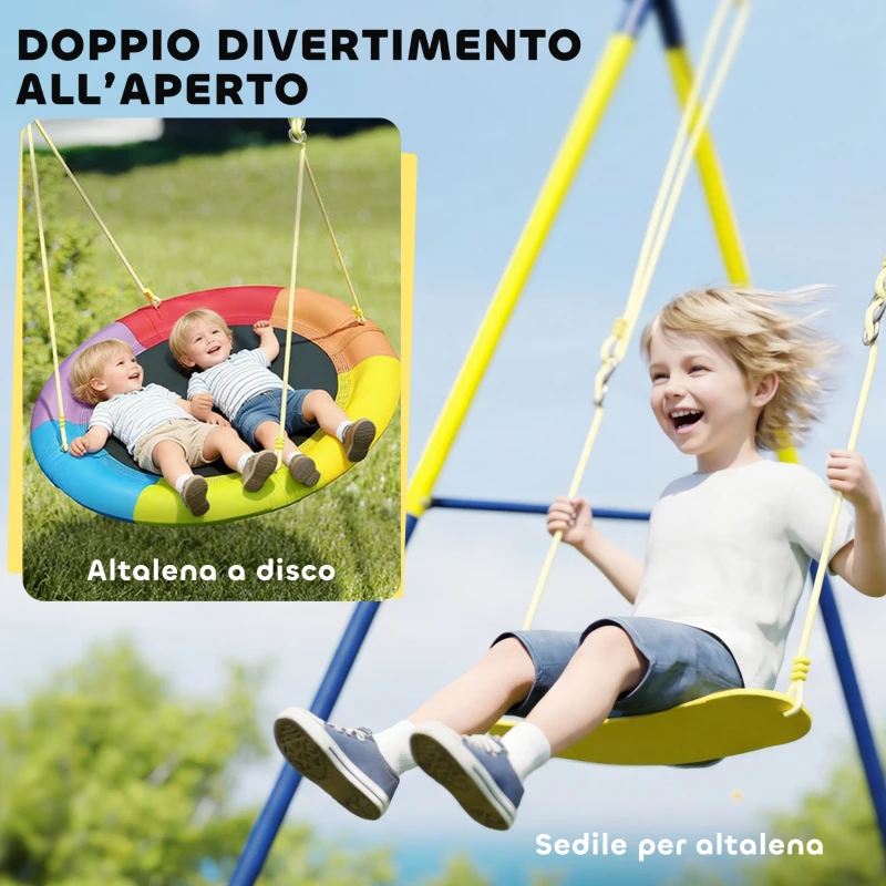 AIYAPLAY Set Altalena a Nido e Altalena da Giardino Regolabili per Bambini, in Metallo, 265x160x178 cm, Multicolore