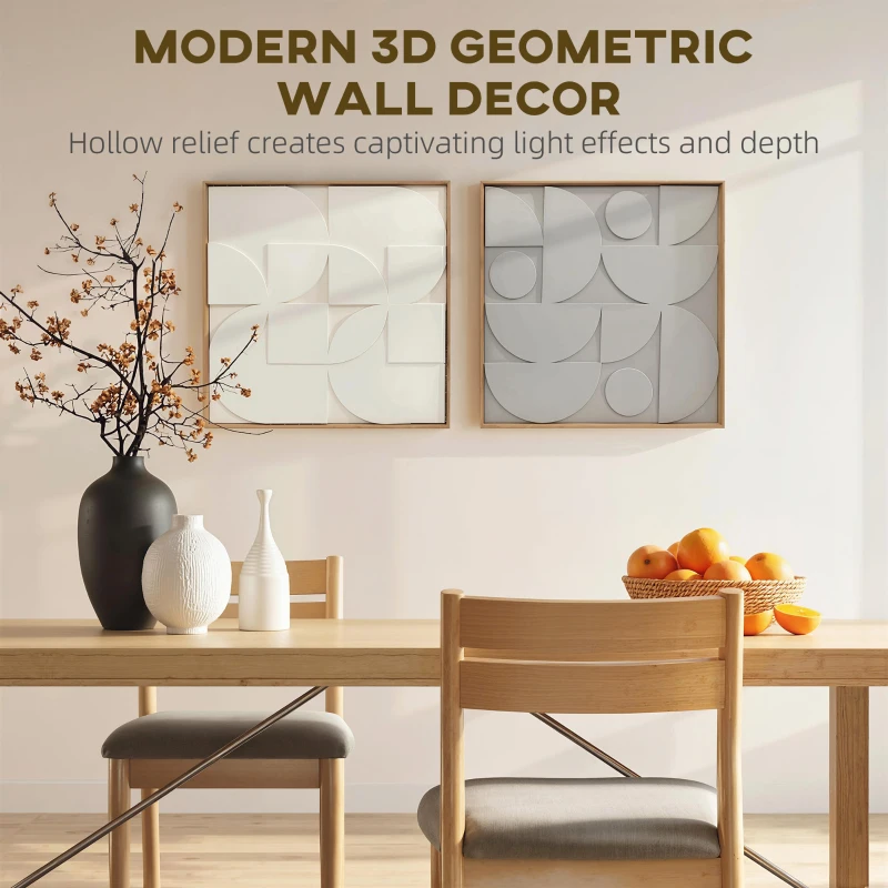 HOMCOM Zestaw 2 Dekoracji Ściennych 3D, Geometria, Nowoczesna, dla Salonu, Przedpokoju, 80 x 3,5 x 80 cm, Biała