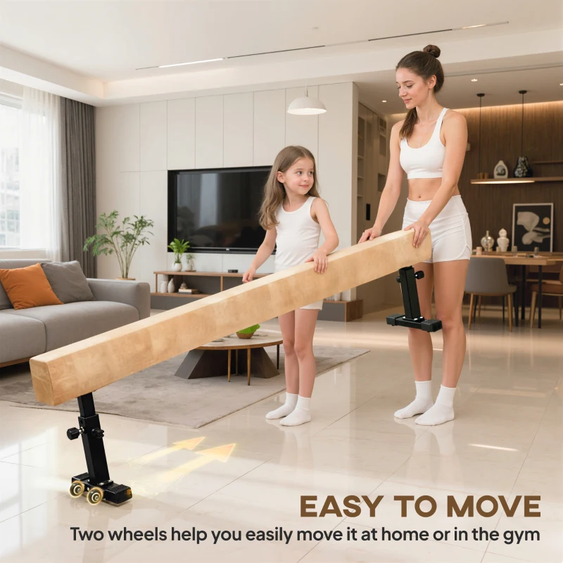 HOMCOM 7.5ft Adjustable Balance Beam, Gymnastics Beam with Wheels, Gymnastics Equipment for 6+ Years Old Training