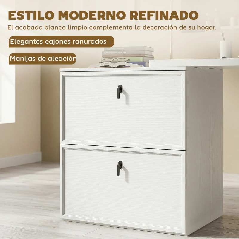 HOMCOM Escritorio Reversible en Forma de L con 2 Cajones Archivadores Diseño Moderno para Espacios Pequeños Oficina Blanco
