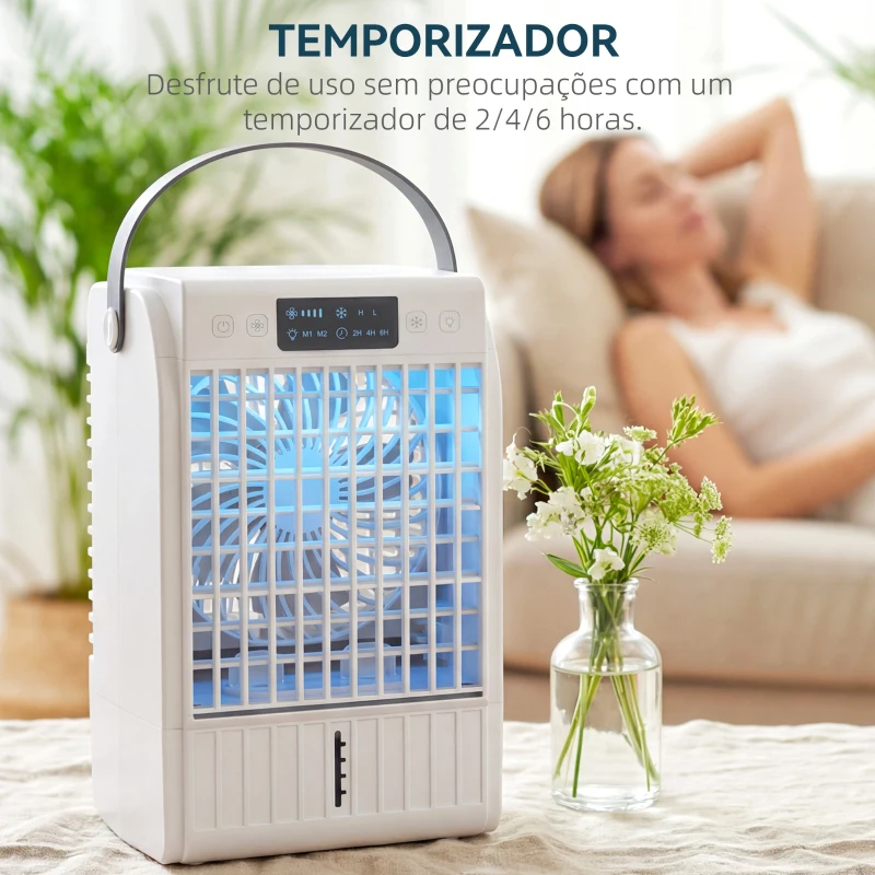 HOMCOM Mini Ar Condicionado 4 em 1 com 4 Velocidades, 2 Modos de Nebulização e Luz LED RGB de 7 Cores Branco