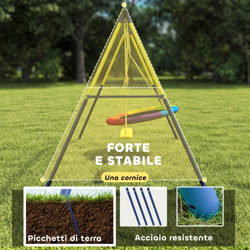 AIYAPLAY Set Altalena a Nido e Altalena da Giardino Regolabili per Bambini, in Metallo, 265x160x178 cm, Multicolore