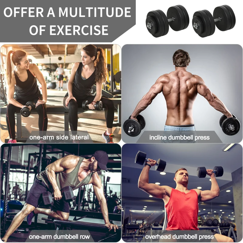 HOMCOM Zestaw hantli 30 kg, 8 x 5 kg i 4 x 1,5 kg z plastikową powłoką, czarny