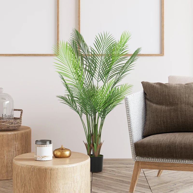 HOMCOM Plante artificielle intérieure 120 cm, palmier arbre artificiel avec pot en plastique et flocage, vert