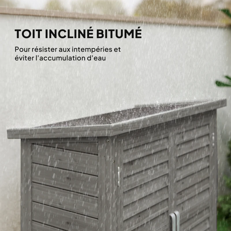 Outsunny Armoire de jardin remise pour outils sur pied étagère portes persiennes toit bitumé bois sapin 87L x 46,5l x 96,5H cm gris