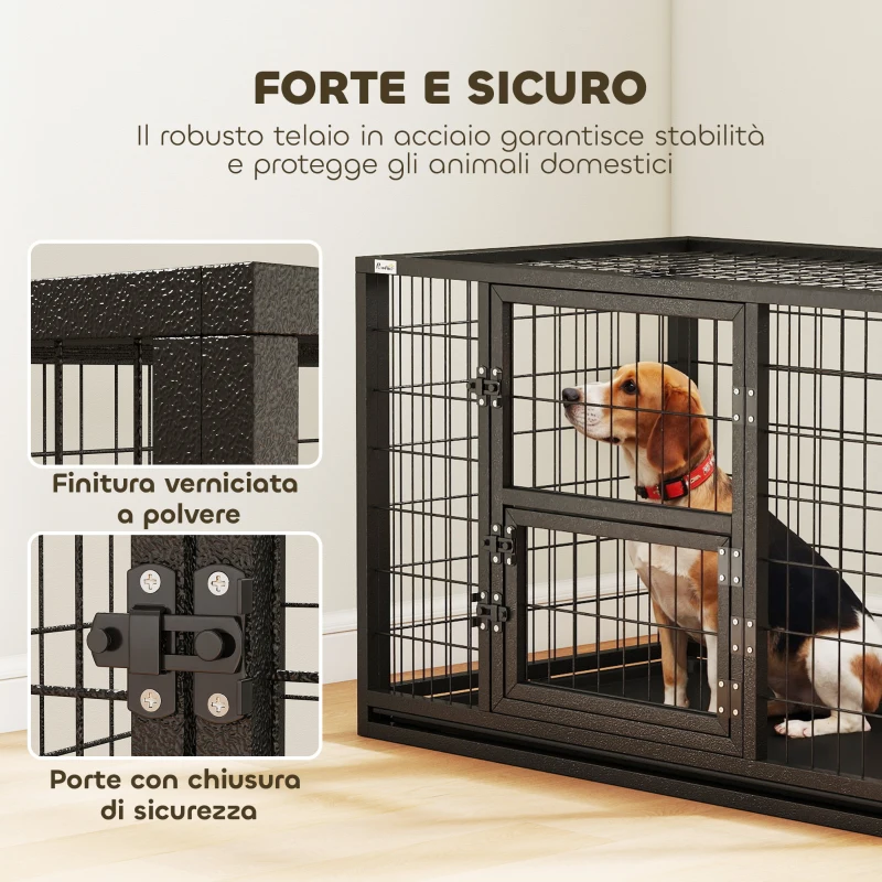 PawHut Gabbia per Cani Robusta, 94x60x64 cm, con Vassoio Rimovibile.