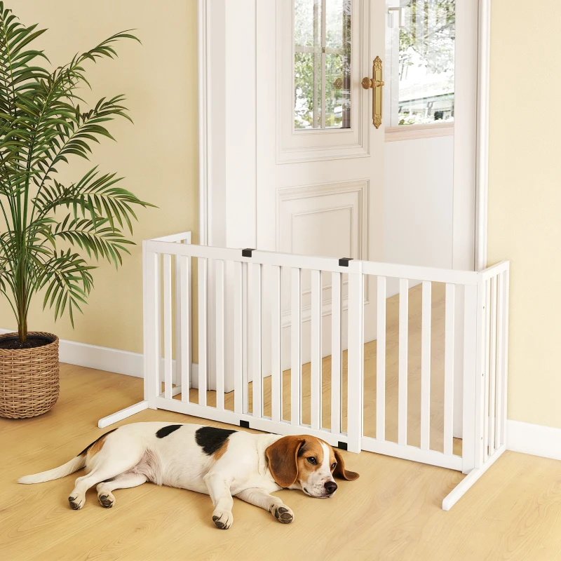 PawHut Cancellino per Cani Taglia Media e Piccola Estensibile Autoportante in Legno, 102-183x57x70 cm, Bianco
