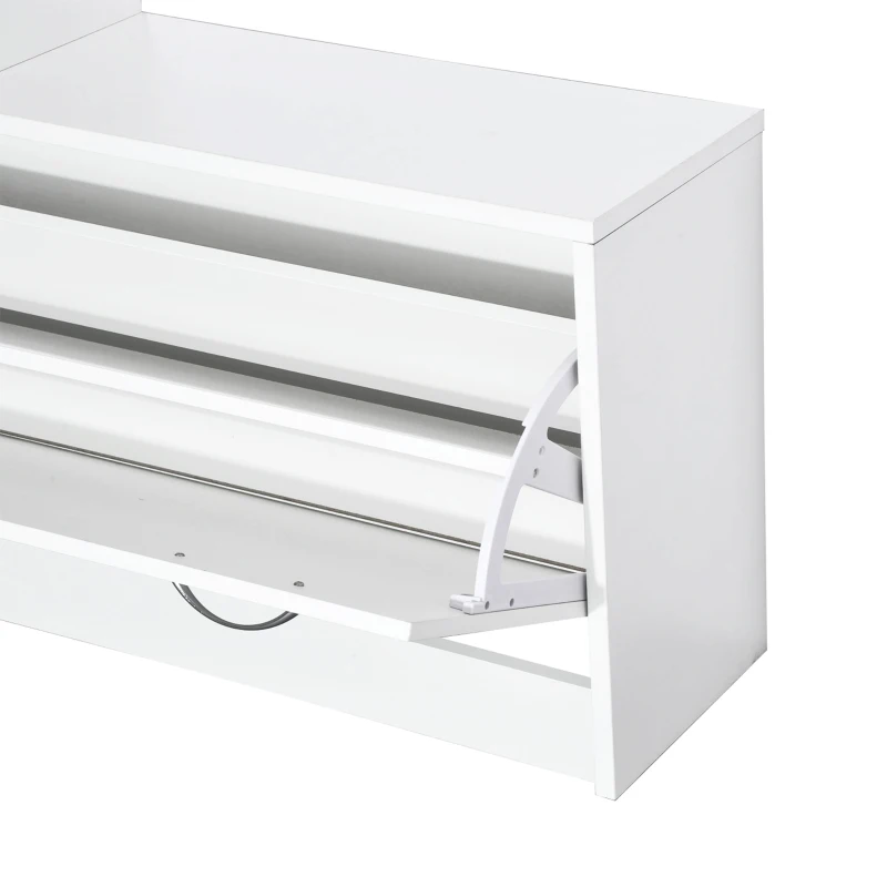 HOMCOM Mobila de Hol Moderna Garderoba Set Cuier, Oglinda si Dulap Pantofi 3 in 1, in Lemn Alb