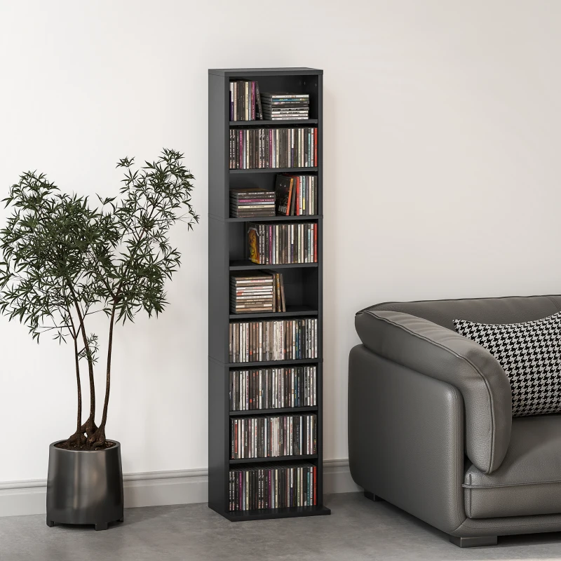 HOMCOM Rangements pour CD et DVD 9 compartiments et 6 étagères réglables capacité max. 260 CD/120 DVD 33 x 24 x 140 cm noir