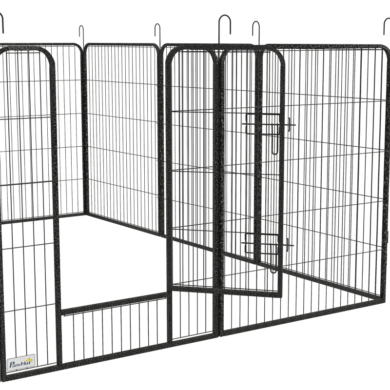 PawHut Recinto per Cani a 12 Pannelli Modulabili da 80x100 cm, Pieghevole con Porta in Acciaio e 12 Picchetti, Grigio