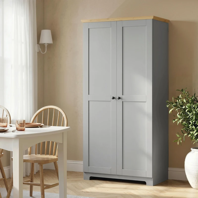 HOMCOM Kitchen Cupboard, 172cm Freestanding Storage Cabinet with Doors and Shelves, Grey