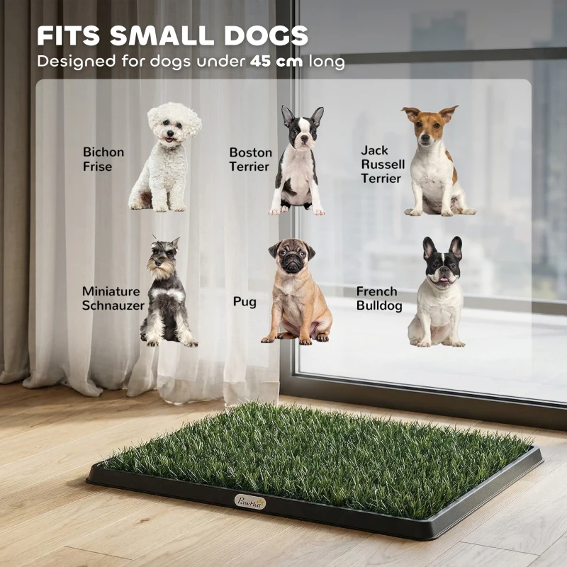 PawHut Toaleta dla psów 63 x 50,5 cm z 2 sztucznymi matami trawiastymi, łatwa w czyszczeniu toaleta dla psów na balkon, do domu Czarny+Zielony