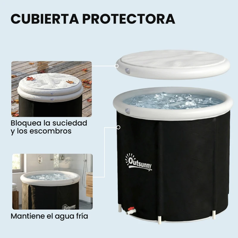 Outsunny Bañera de Hielo 280L Bañera Hinchable Portátil para Recuperación de Atletas con Cubierta y Bomba Ø78x71 cm