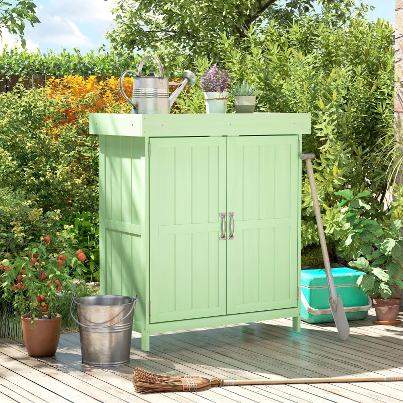 Outsunny Small Shed, Wooden Garden Shed with Openable Hinged Roof and Removable Shelf, 74 x 43 x 88 cm, Light Green