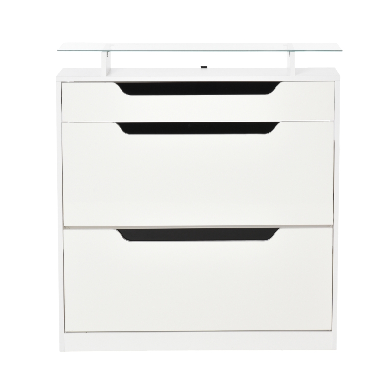 Homcom Suport Pantofi Modern – 16 Perechi, 2 Sertare & Raft Sticla