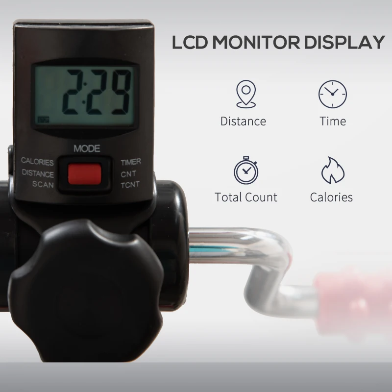 HOMCOM Trenażer pedałowy dla seniorów z regulacją wysokości i długości Mini rower treningowy z uchwytem LCD, paskiem mocującym