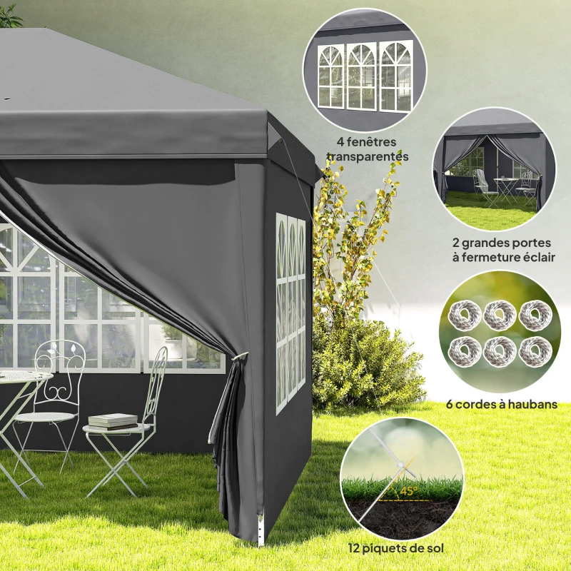 Outsunny Tonnelle de Jardin Barnum Pliant Côtés Amovibles Structure en Acier Renforcée Sac de Transport 3x6m Gris Foncé