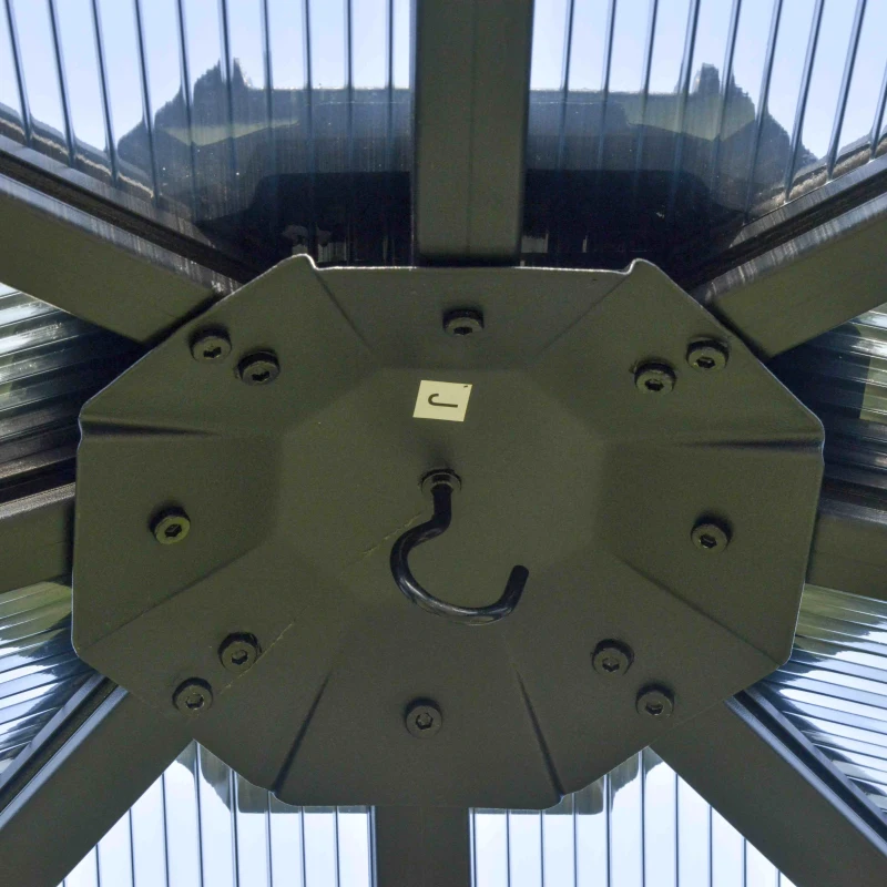 Outsunny 3 x 3(m) Hardtop Gazebo Canopy with Polycarbonate Roof, Aluminium Frame, Permanent Pavilion Garden Gazebo with Netting and Curtains for Patio, Deck, Dark Grey