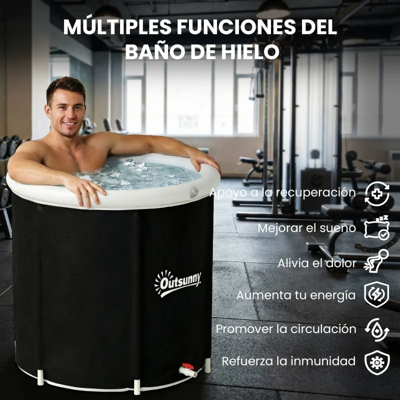 Outsunny Bañera de Hielo 280L Bañera Hinchable Portátil para Recuperación de Atletas con Cubierta y Bomba Ø78x71 cm