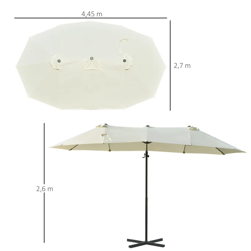 Outsunny Sombrilla Doble de 270x445x260 cm Parasol Grande Inclinable con Manivela para Abrir y Cerrar Fácil Color Beige
