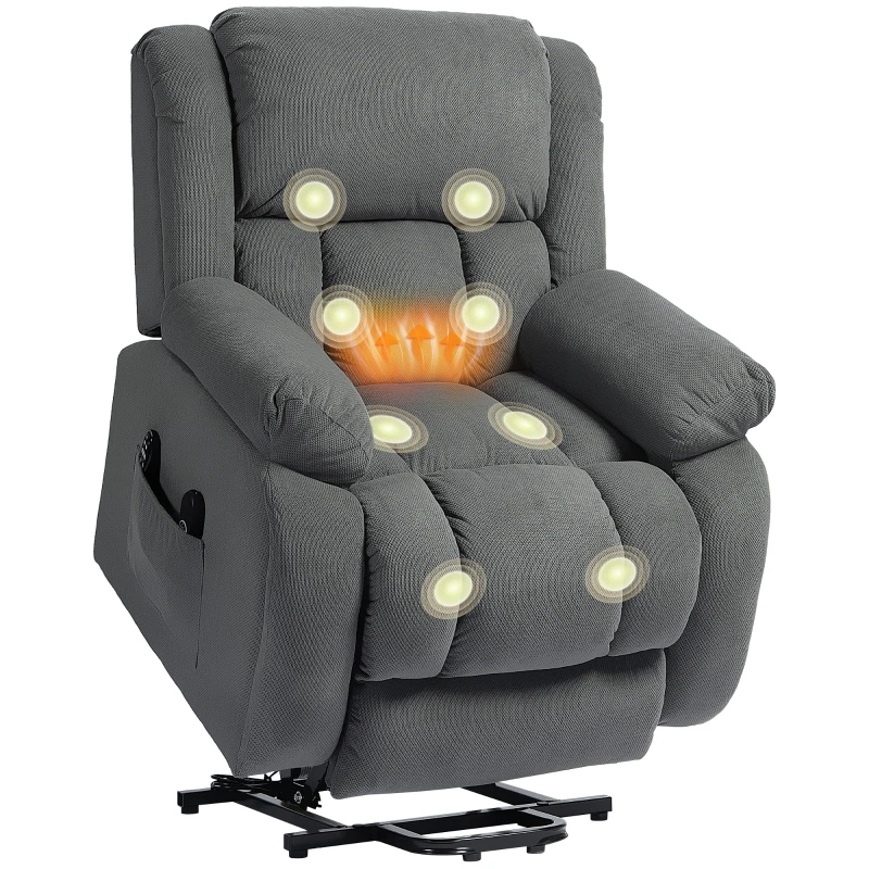 HOMCOM Recliner Armchair Lift Chair, Electric Recliner Chair with Vibration Massage and Heat, Wide Seat, USB Port, Grey