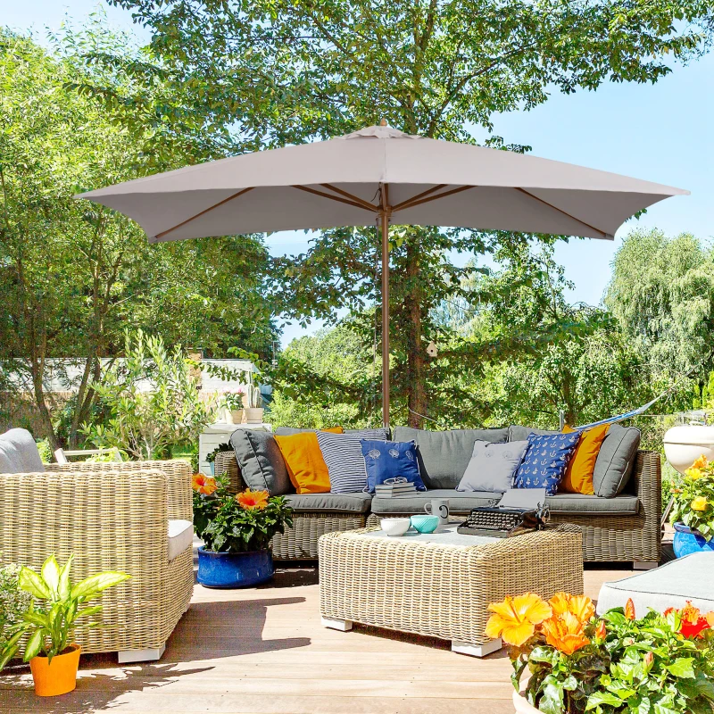 Outsunny Parasol droit rectangulaire Parasol de jardin grande taille grande taille dim. 3L x 2l x 2,5H m gris