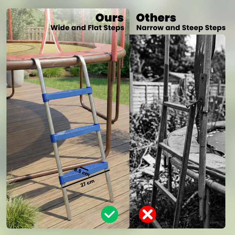 SPORTNOW Trampoline Ladder, 3-Steps with Horizontal Wide Steps, Universal Hook, Galvanised Steel Frame, 150kg Load Capacity