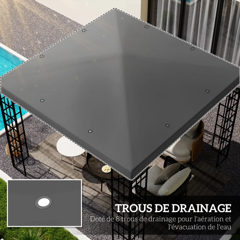 Outsunny Toile de rechange pour pavillon toile de tonnelle trous de drainage protection solaire UPF30+ 3 x 3 m gris foncé