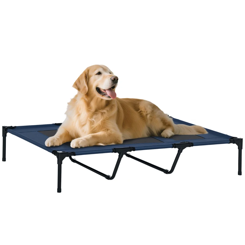 PawHut Cama Elevada para Perros Gatos Portátil Cama para Mascotas con Zona de Malla Transpirable y Tela Oxford para Interior Exterior 122x92x23 cm Azul