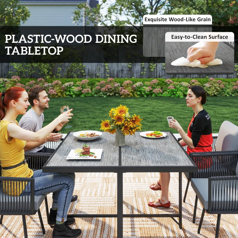 Outsunny 5 Piece Garden Furniture Set, Garden Dining Set with Wood-Plastic Table and 4 Armchairs, Light Grey