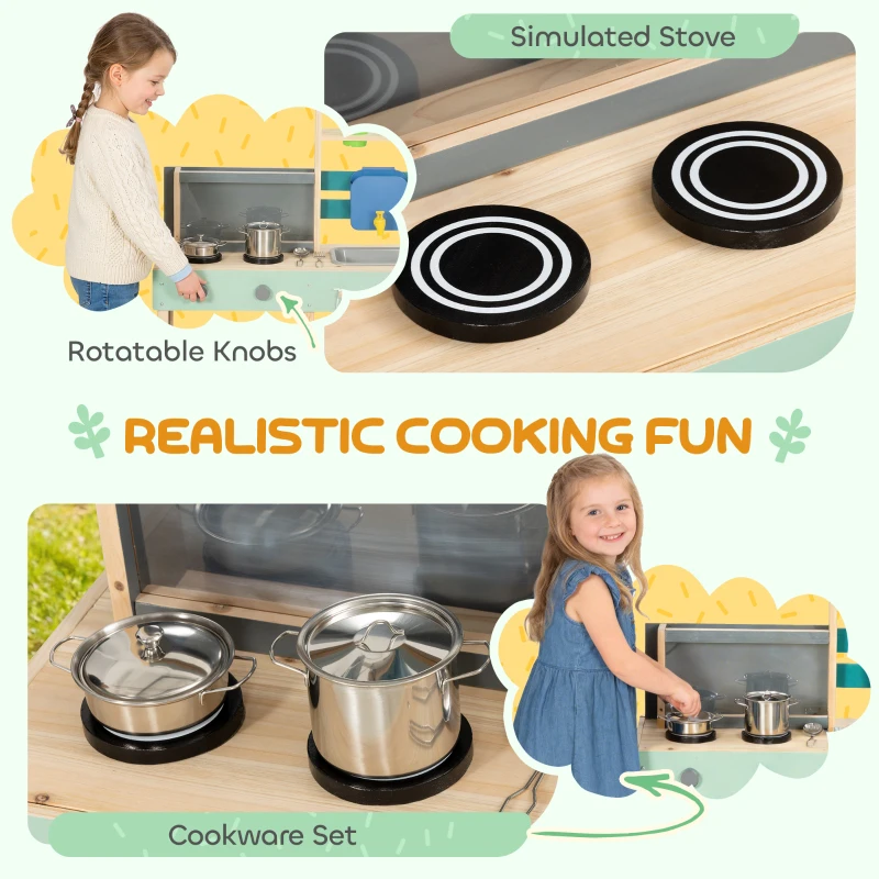 AIYAPLAY Mud Kitchen with Working Faucet, Kids Play Kitchen with Flower Pots, Kitchen Accessories, Planting Tools, Blue