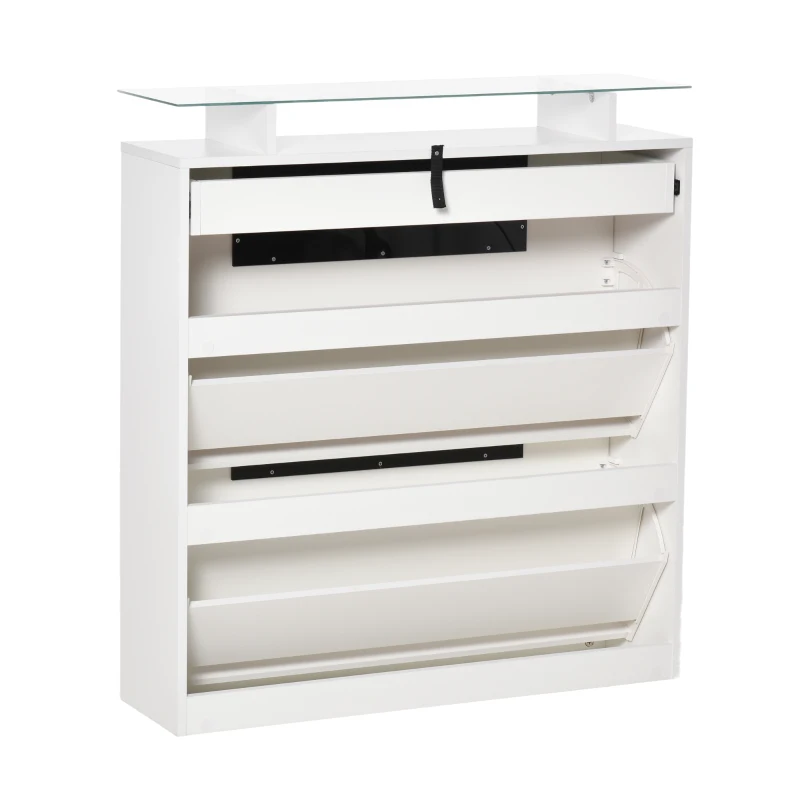 Homcom Suport Pantofi Modern – 16 Perechi, 2 Sertare & Raft Sticla