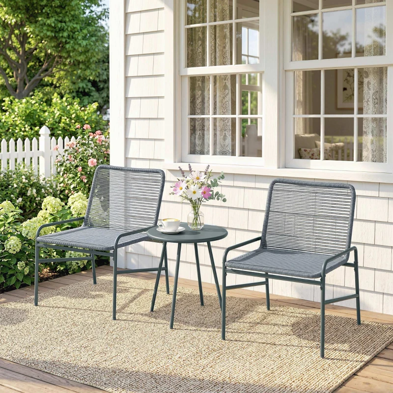 Outsunny Rattan Bistro Set, 3-piece Garden Furniture Set with 2 Garden Chairs, Coffee Table, Rattan Seat & Backrest, Dark Gray
