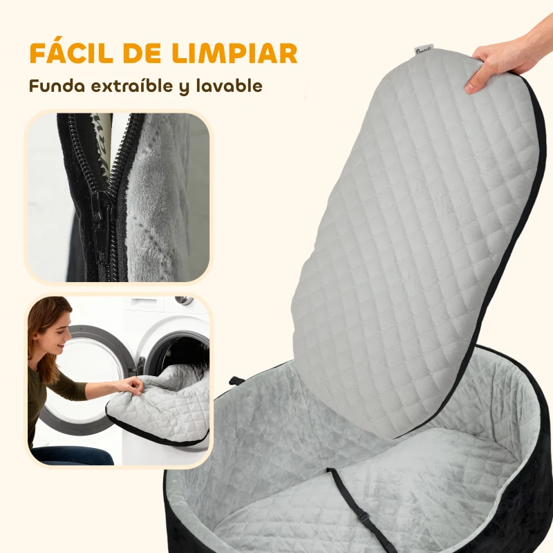 PawHut Asiento de Coche para Perros Pequeños y Medianos de hasta 15 kg con Funda Extraíble y Lavable Base Antideslizante Negro