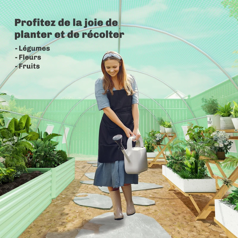 Outsunny Serre de Jardin Tunnel 18 m² dim. 6L x 3l x 2H m - 8 fenêtres, Porte zippée Enroulable - châssis Tubulaire Acier galvanisé, bâche PE Haute densité Vert