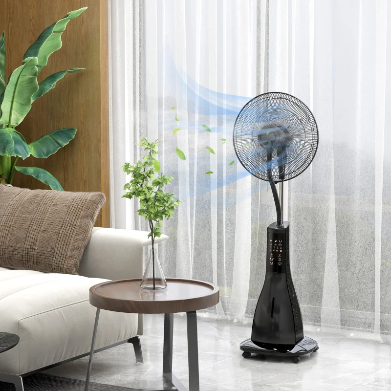 HOMCOM Ventilatore Nebulizzatore con Serbatoio 3L, 3 Modalità e 3 Velocità, 44.5x38.5x120 cm, Nero