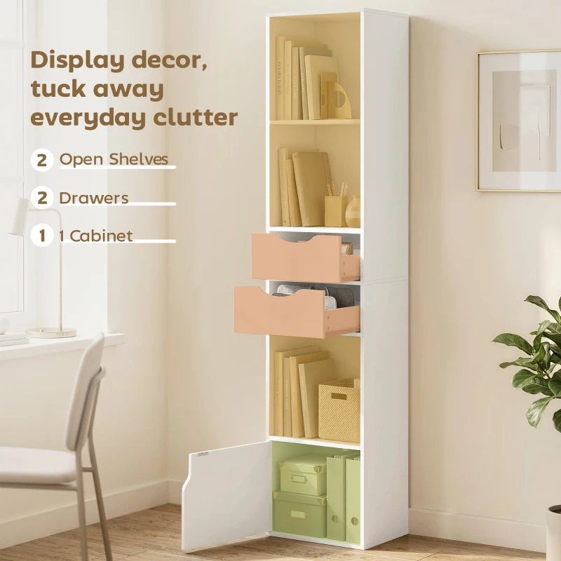 HOMCOM Bookcase with Drawers Adjustable Shelf Bookshelf with 2 Drawers and Cabinet 158 cm White