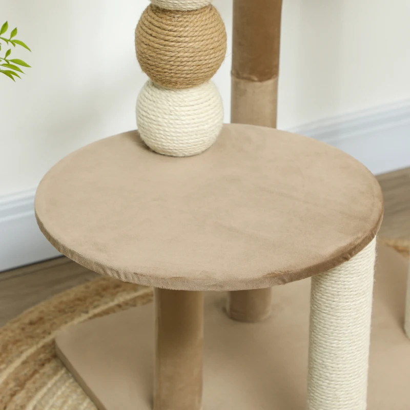 PawHut Árbol Rascador para Gatos con Plataforma Torre Escalador para Gatos con Plataforma Cama Postes Bolas 56x54x86 cm Marrón