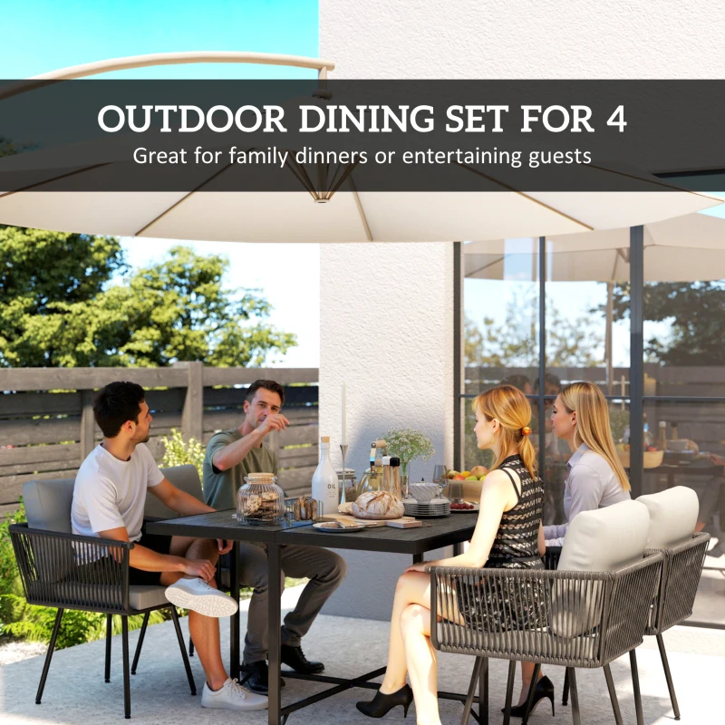 Outsunny 5 Piece Garden Furniture Set, Garden Dining Set with Wood-Plastic Table and 4 Armchairs, Light Grey