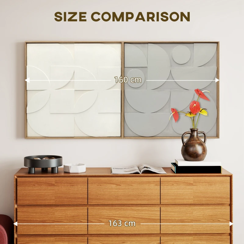 HOMCOM Zestaw 2 Dekoracji Ściennych 3D, Geometria, Nowoczesna, dla Salonu, Przedpokoju, 80 x 3,5 x 80 cm, Biała