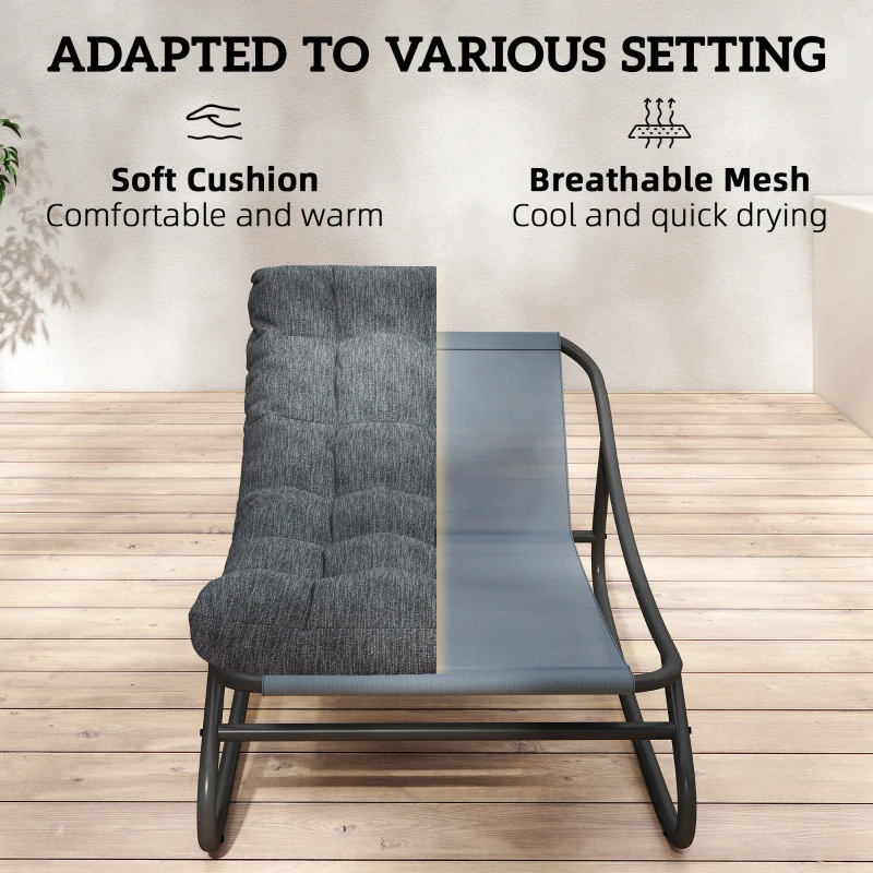 Outsunny Fotel bujany z szerokim siedziskiem z siatki i grubą poduszką, 101 x 66 x 63 cm, szary